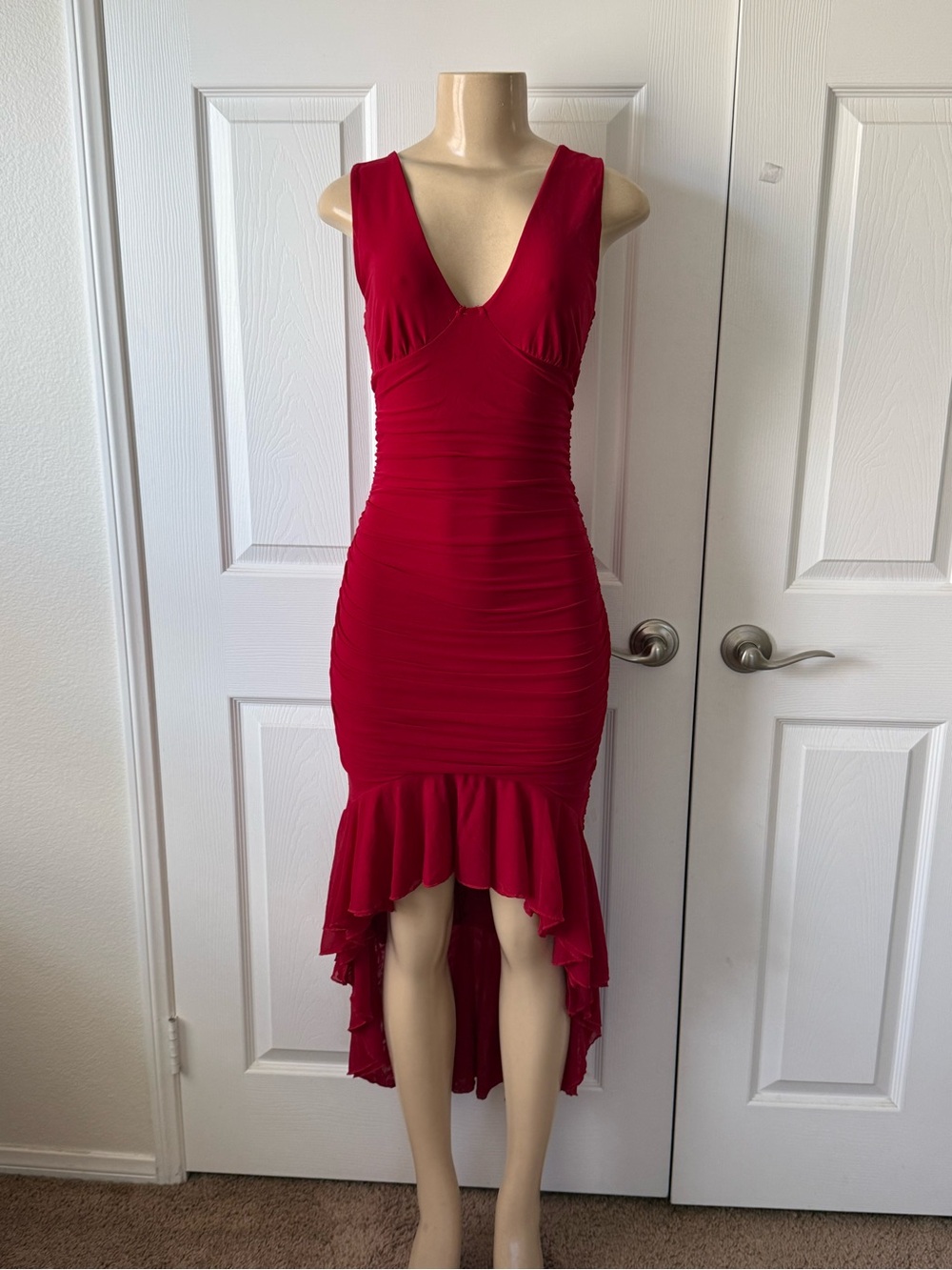 Women’s red Ruffle cocktail dress- Small
